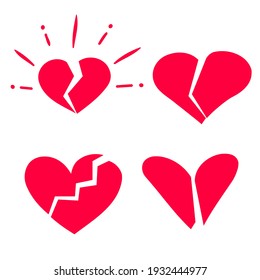 Broken heart icon doodle hand drawn style vector set illustration isolated on white background clipart