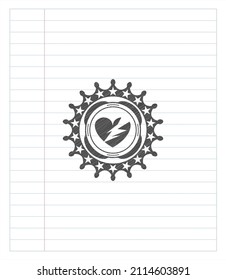 broken heart icon emblem with pencil effect. Vector Illustration. Detailed. 