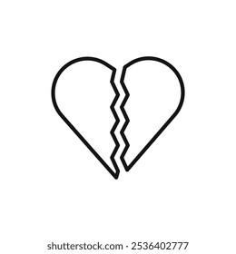 Broken heart icon Flat art illustration in outline