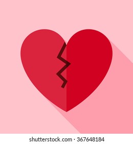 Broken Heart Icon. Flat Design Vector Illustration with Long Shadow. Happy Valentine Day and Love Symbol.