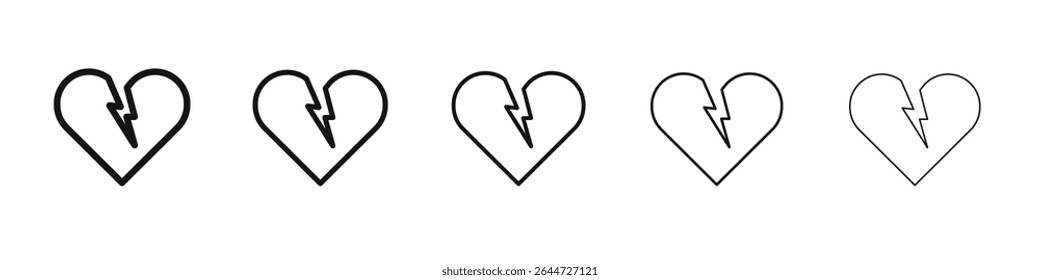 Broken heart icon flat illustration set logo