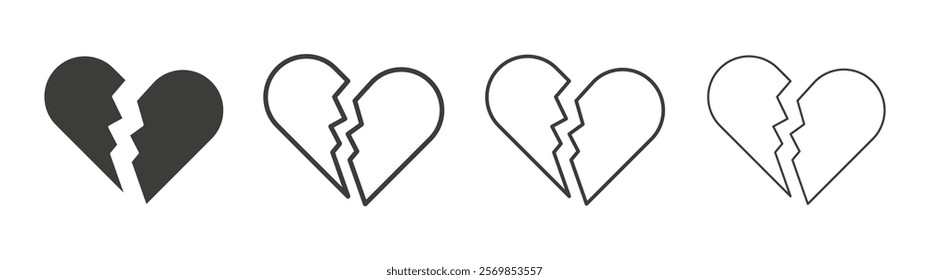 Broken heart icon flat and linear vector illustration on white background.