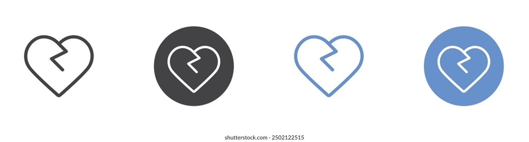 Broken Heart icon Flat simple outline set