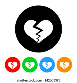 Broken Heart Icon with Four Color Variations