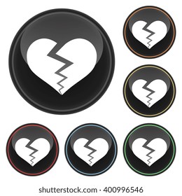 Broken Heart Icon Glossy Button Icon Set in With Various Color Highlights