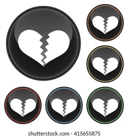 Broken Heart Icon Glossy Button Icon Set in With Various Color Highlights