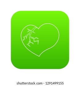 Broken heart icon green vector isolated on white background