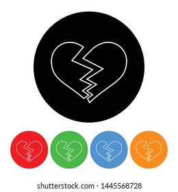 Broken heart icon heartbreak symbol in an outlined circle style with four color variations vector illustration design element