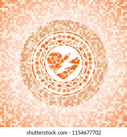 broken heart icon inside abstract orange mosaic emblem