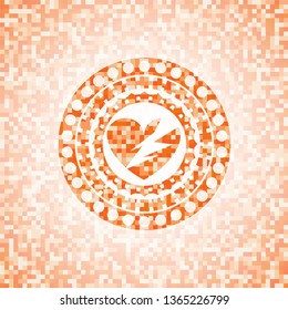 broken heart icon inside abstract emblem, orange mosaic background
