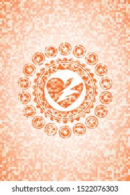 broken heart icon inside abstract orange mosaic emblem