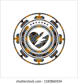 broken heart icon inside arabesque emblem. arabic decoration.