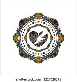 broken heart icon inside arabesque badge background. arabic decoration.