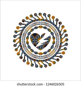 broken heart icon inside arabesque style badge. arabic decoration.