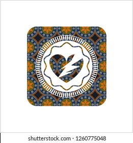 broken heart icon inside arabesque emblem. arabic decoration.