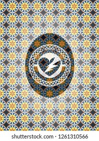 broken heart icon inside arabesque style badge. arabic decoration.
