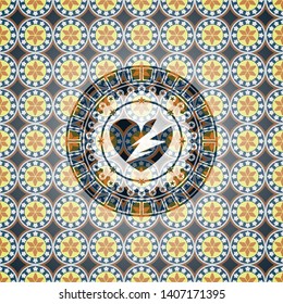 broken heart icon inside arabesque style badge. arabic decoration.