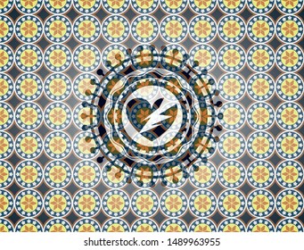 broken heart icon inside arabesque style badge. arabic decoration.