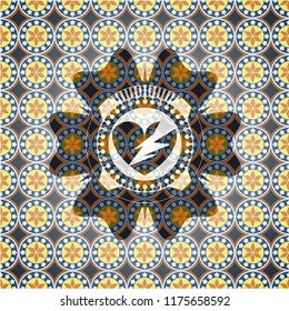broken heart icon inside arabic emblem background. Arabesque decoration.