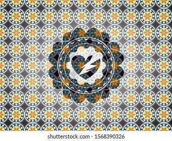 broken heart icon inside arabic style emblem. Arabesque decoration.