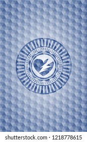broken heart icon inside blue emblem with geometric pattern.