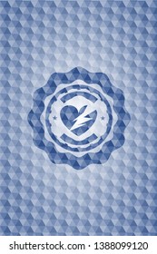 broken heart icon inside blue badge with geometric pattern background.