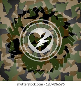 broken heart icon inside camo texture