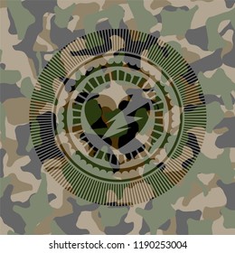 broken heart icon inside camouflage texture