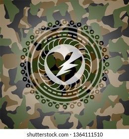 broken heart icon inside camouflaged emblem