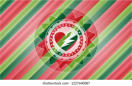 broken heart icon inside christmas colors emblem.