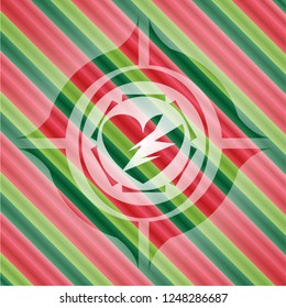 broken heart icon inside christmas colors style badge.