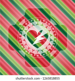 broken heart icon inside christmas emblem background.