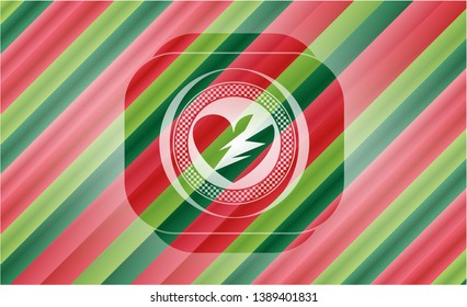 broken heart icon inside christmas colors style emblem.