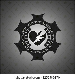 broken heart icon inside dark emblem. Retro