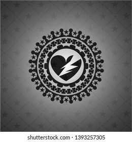 broken heart icon inside dark emblem. Retro