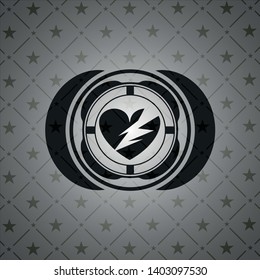 broken heart icon inside dark badge or emblem