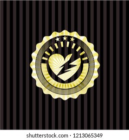broken heart icon inside gold badge or emblem