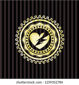 broken heart icon inside gold shiny badge