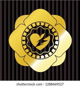 broken heart icon inside gold shiny emblem