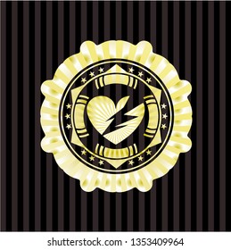 broken heart icon inside golden emblem or badge