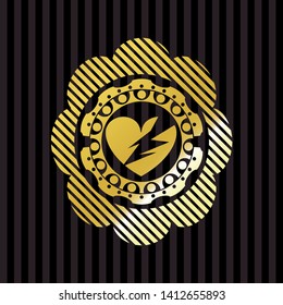 broken heart icon inside golden emblem