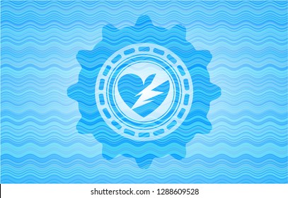 broken heart icon inside light blue water badge.