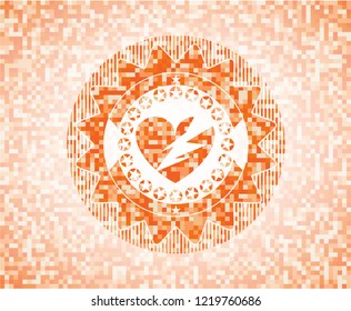 broken heart icon inside orange mosaic emblem with background