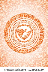 broken heart icon inside orange mosaic emblem with background