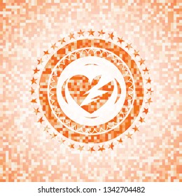 broken heart icon inside orange mosaic emblem with background