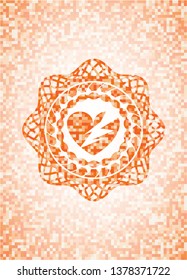 broken heart icon inside orange mosaic emblem