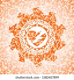 broken heart icon inside orange tile background illustration. Square geometric mosaic seamless pattern with emblem inside.
