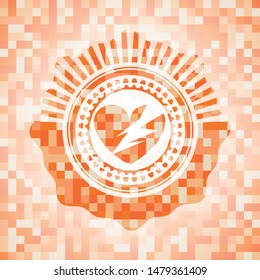 broken heart icon inside orange mosaic emblem with background