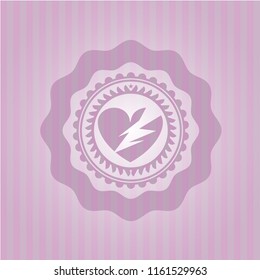 broken heart icon inside pink emblem