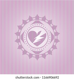 broken heart icon inside pink emblem